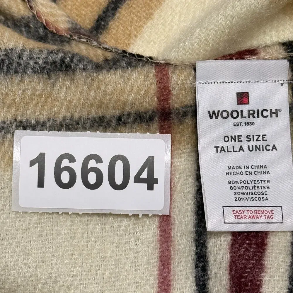 Woolrich Poncho Cape Womens One‎ Size Tan Red Plaid Fringe Hem Shawl Boho
